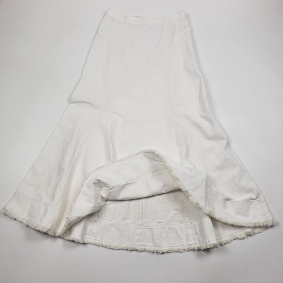 Madewell Fluted Midi Skirt Women’s 25 Tile White Cotton Denim Raw Hem Flared NWT - Picture 14 of 16